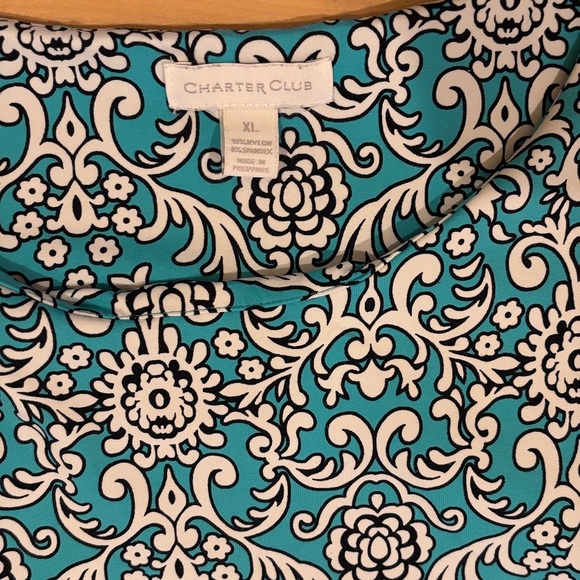 Classic Charter Club Turquoise Black & White Knee Length Fleur De Lis Knit Dress - Picture 3 of 4